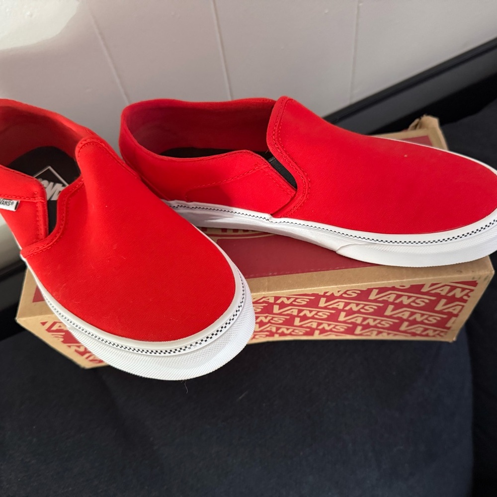 Vans Bold Red Canvas Slip-Ons